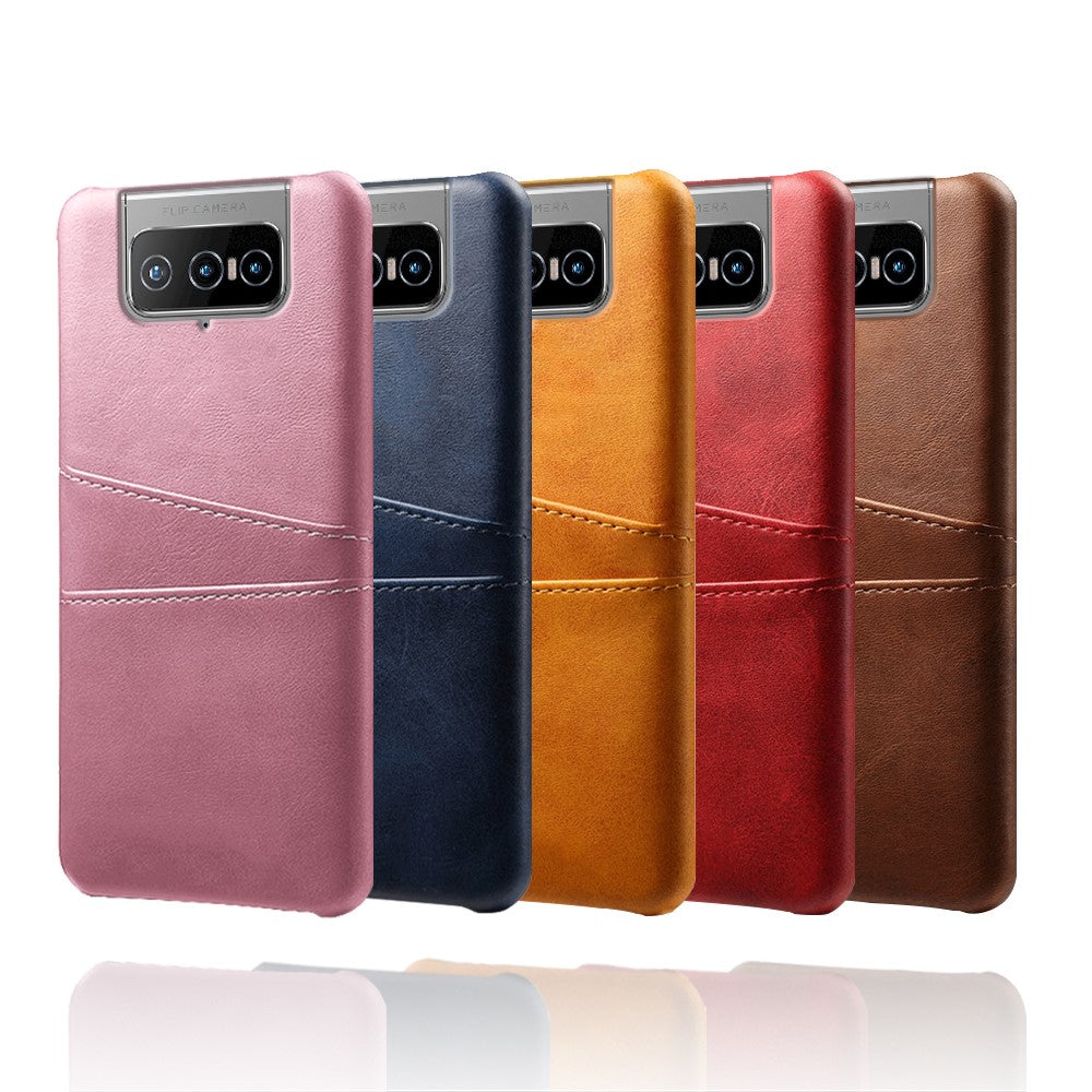 Læderbelagt PC-cover Mobiltelefon Beskyttelsesetui med Dobbelt Kortlomme til Asus Zenfone 8 Flip