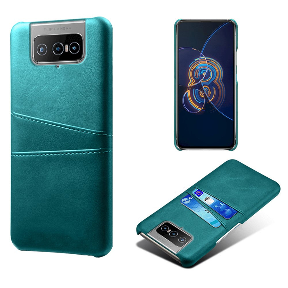 Læderbelagt PC-cover Mobiltelefon Beskyttelsesetui med Dobbelt Kortlomme til Asus Zenfone 8 Flip
