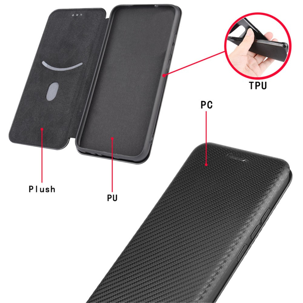 Carbon Fiber Texture Auto-absorbed Leather Cell Phone Case Shell with Card Holder for Asus Zenfone 8