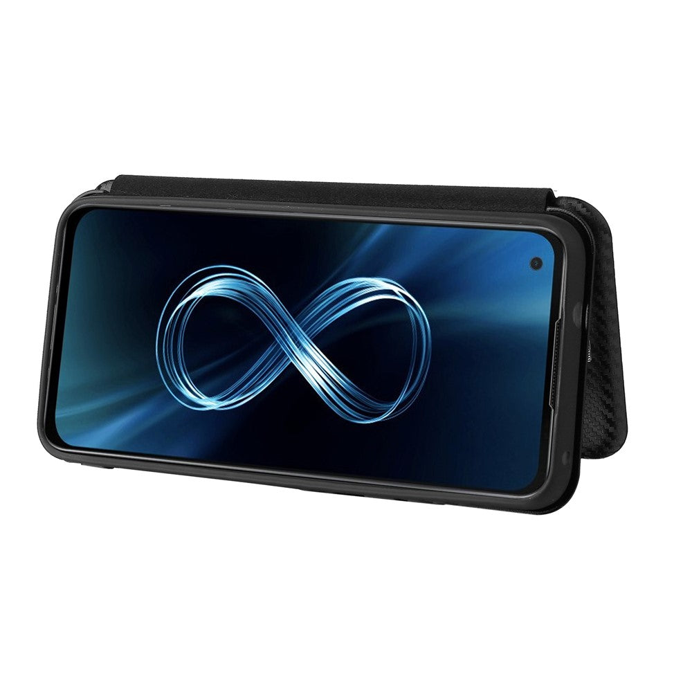 Carbon Fiber Texture Auto-absorbed Leather Cell Phone Case Shell with Card Holder for Asus Zenfone 8