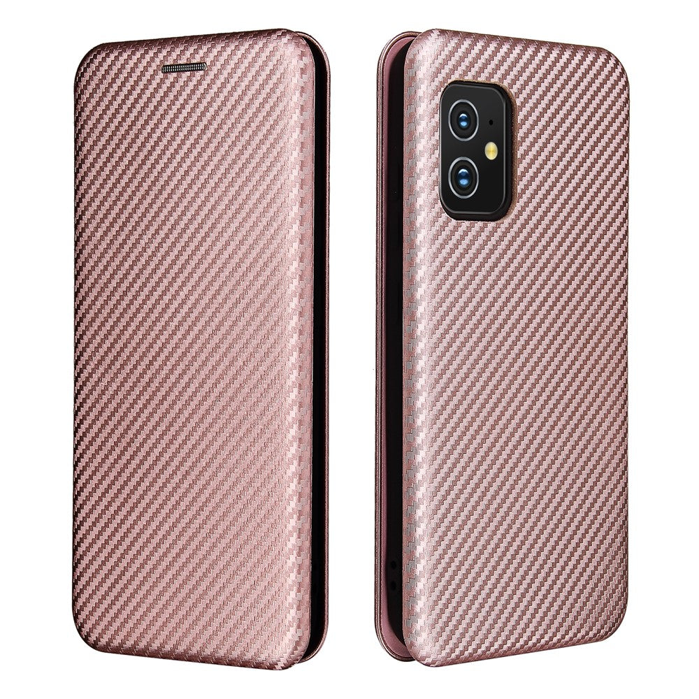 Carbon Fiber Texture Auto-absorbed Leather Cell Phone Case Shell with Card Holder for Asus Zenfone 8