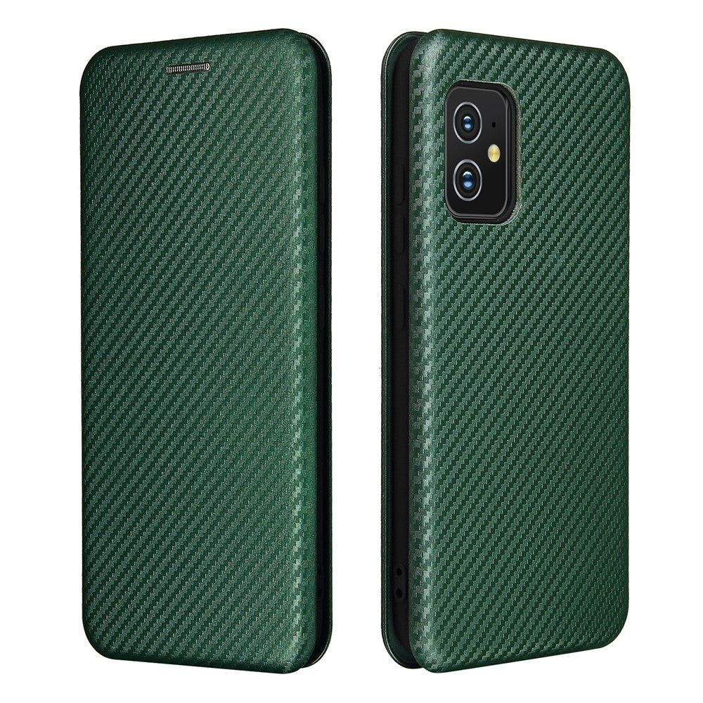 Carbon Fiber Texture Auto-absorbed Leather Cell Phone Case Shell with Card Holder for Asus Zenfone 8
