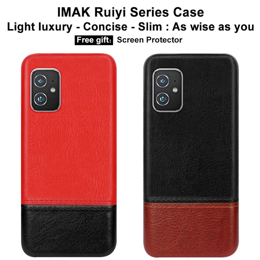 IMAK Ruiyi Series Bi-Color PU Leather Coated PC Cell Phone Back Case Shell with Screen Protector for Asus Zenfone 8 ZS590KS