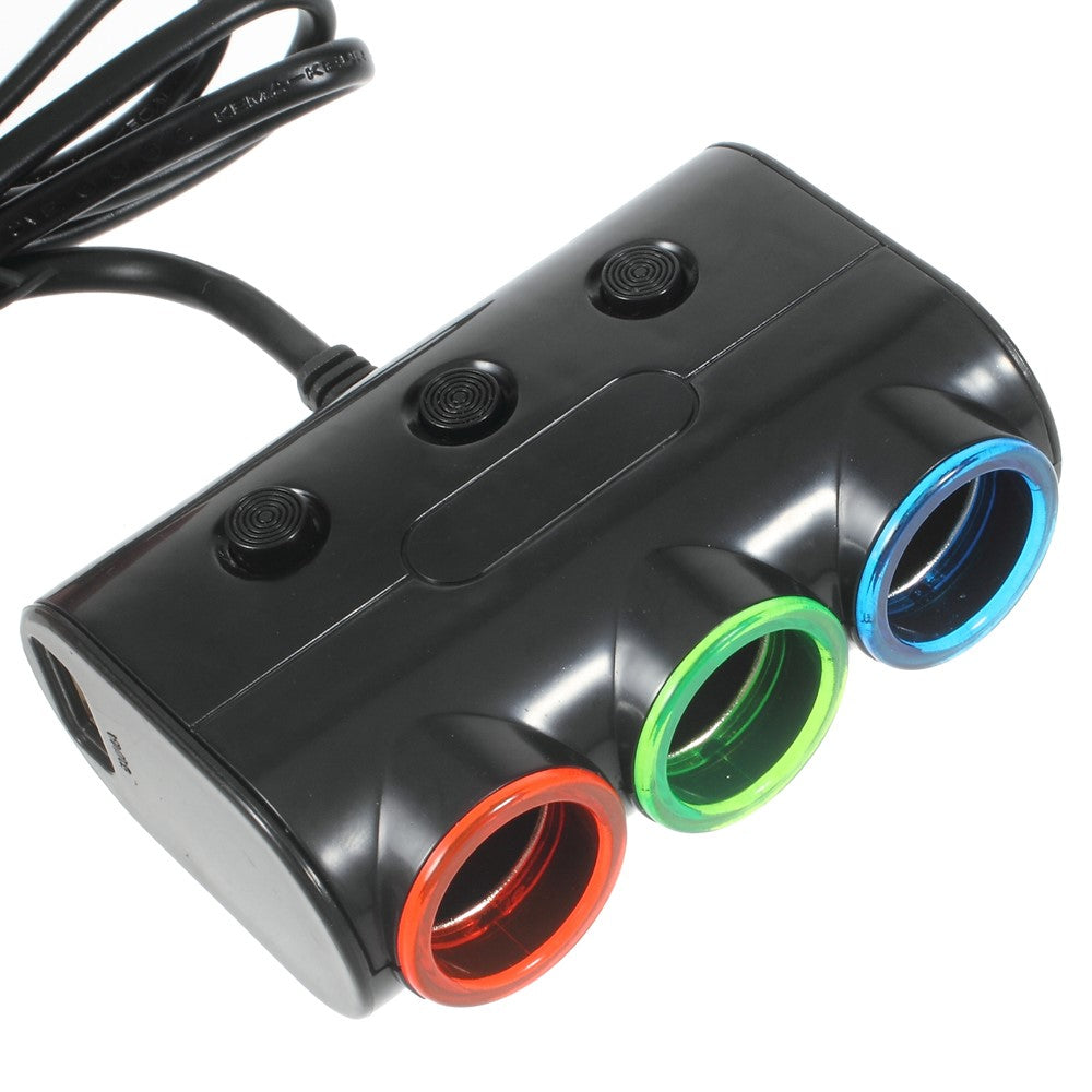 OLESSON 1523 120W Car Charger 2-USB Ports 3 Cigarette Lighter Sockets Charging Adapter