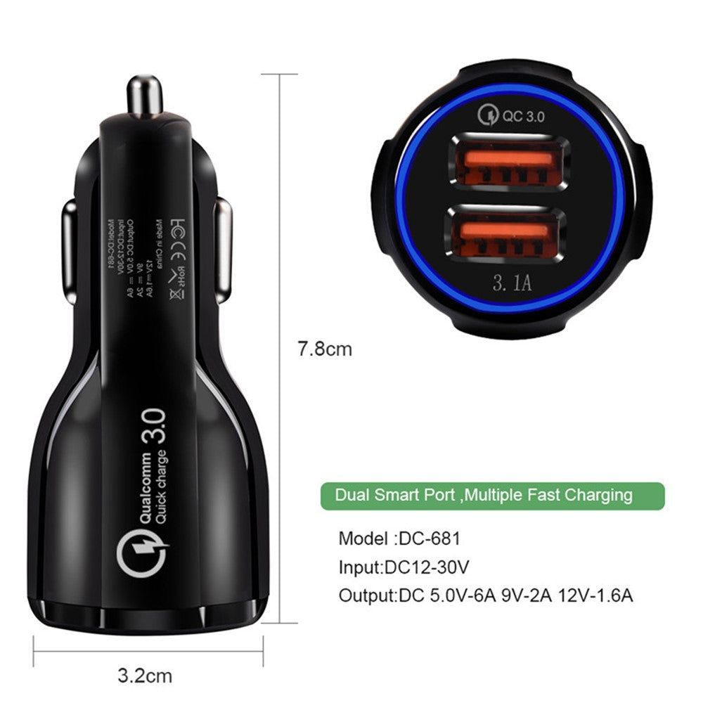 QC 3.0 Dual USB Telefon Tablet Hurtigoplader Biloplader Adapter til AiPower Opladning