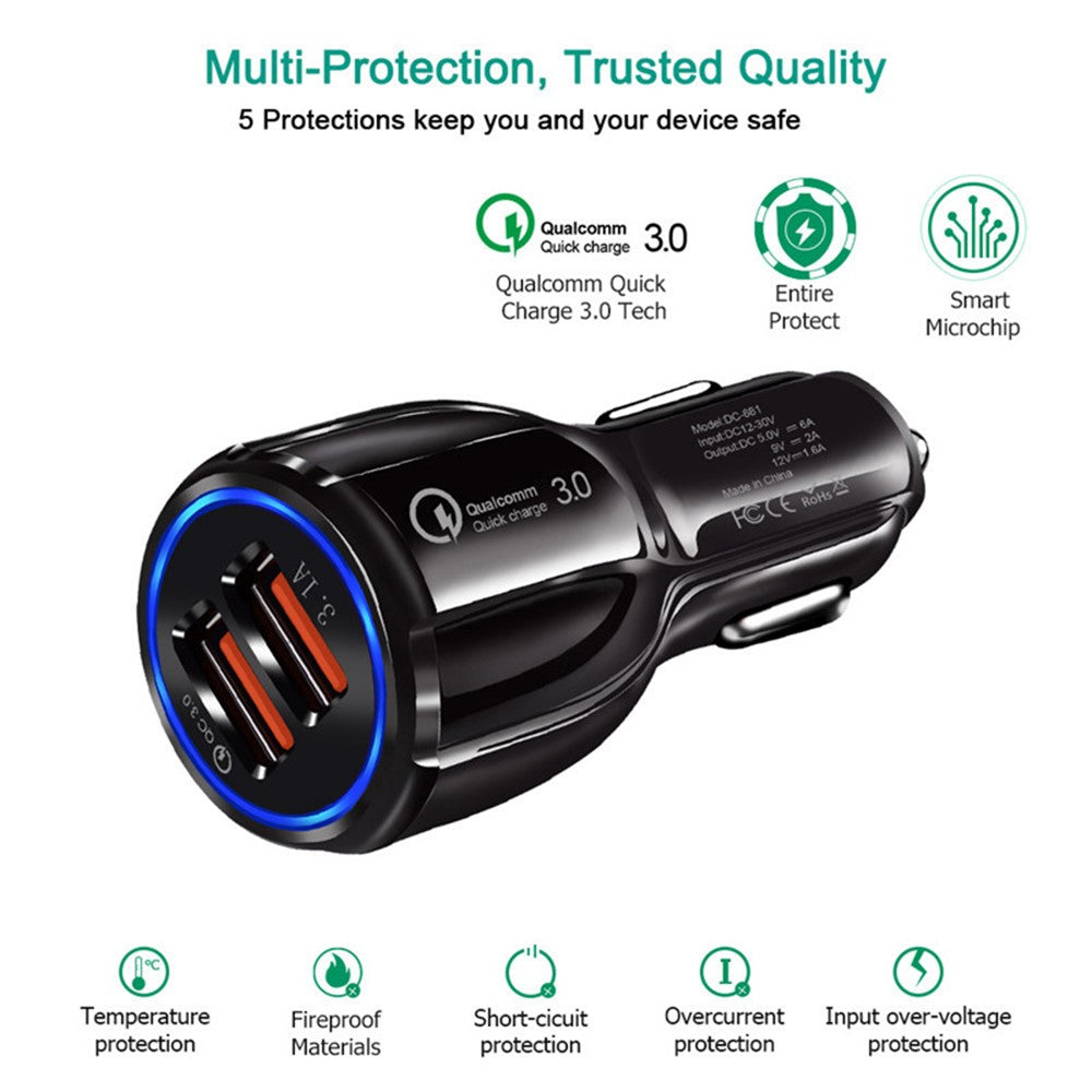 QC 3.0 Dual USB Telefon Tablet Hurtigoplader Biloplader Adapter til AiPower Opladning