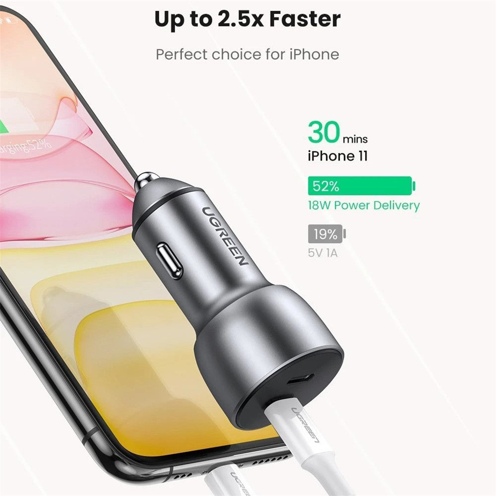 UGREEN 70594 60W Dual USB-C Ports PD Fast Charging Phone Car Charger Power Adapter