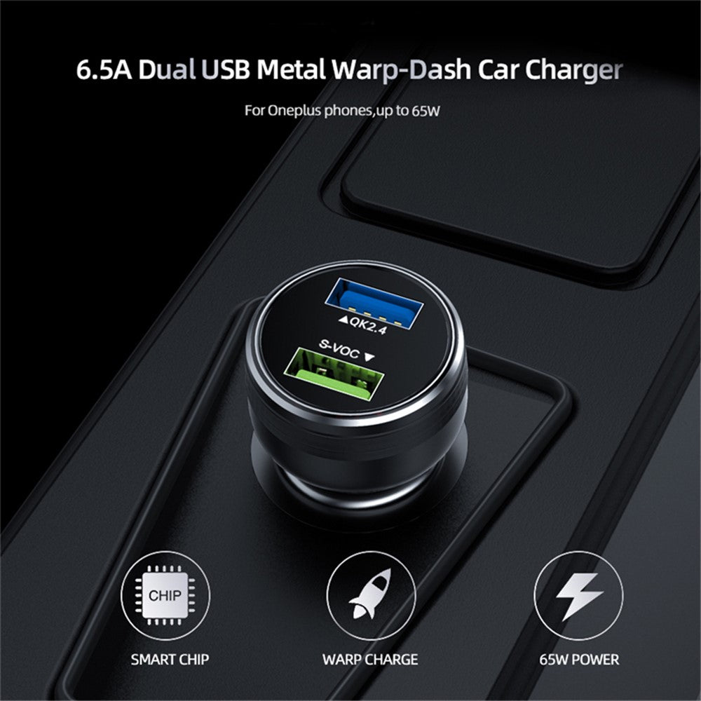 65W Dual Ports Car Charger Phone Charging Adapter for OnePlus 9R/9 Pro/8T/8 Pro/7T Pro/7/6T Warp Charge Fast Charger