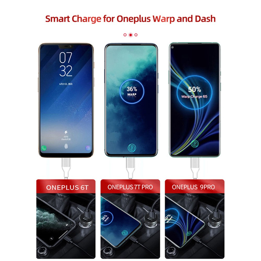 65W Dual Ports Car Charger Phone Charging Adapter for OnePlus 9R/9 Pro/8T/8 Pro/7T Pro/7/6T Warp Charge Fast Charger