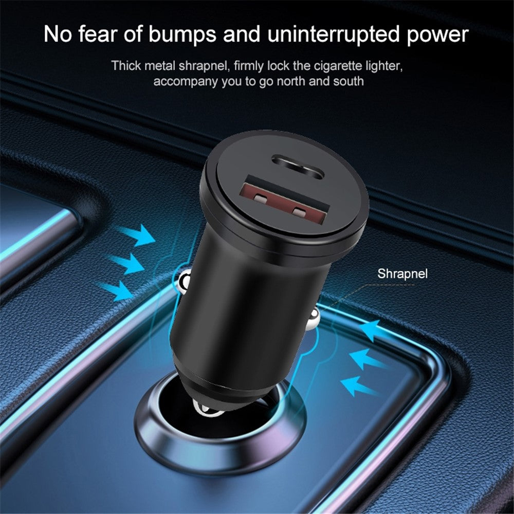 MiniPhone Type-C+USB Car Charger Adapter - 20W PD 3.0 Mini Phone Charger Fast Car Charger