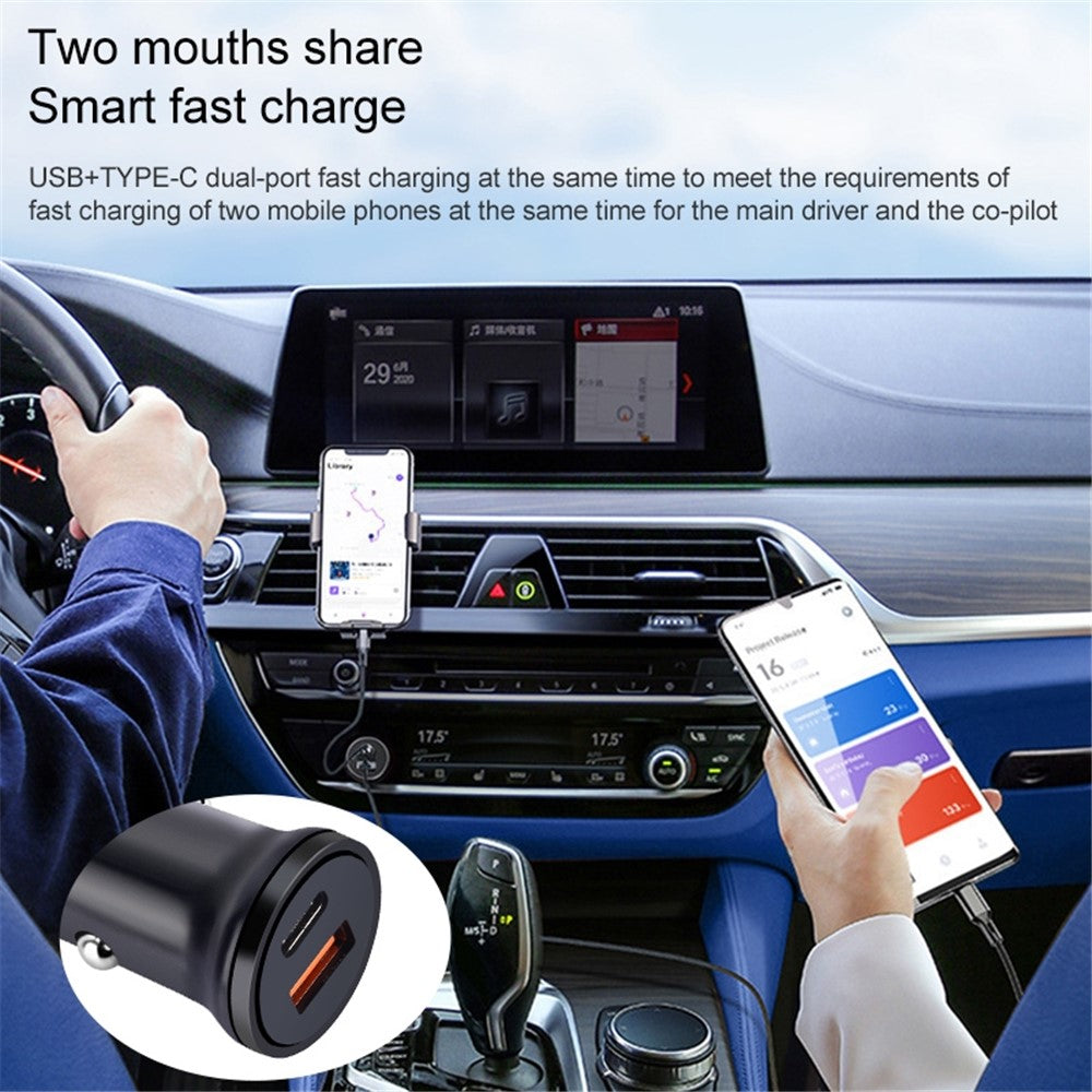 MiniPhone Type-C+USB Car Charger Adapter - 20W PD 3.0 Mini Phone Charger Fast Car Charger