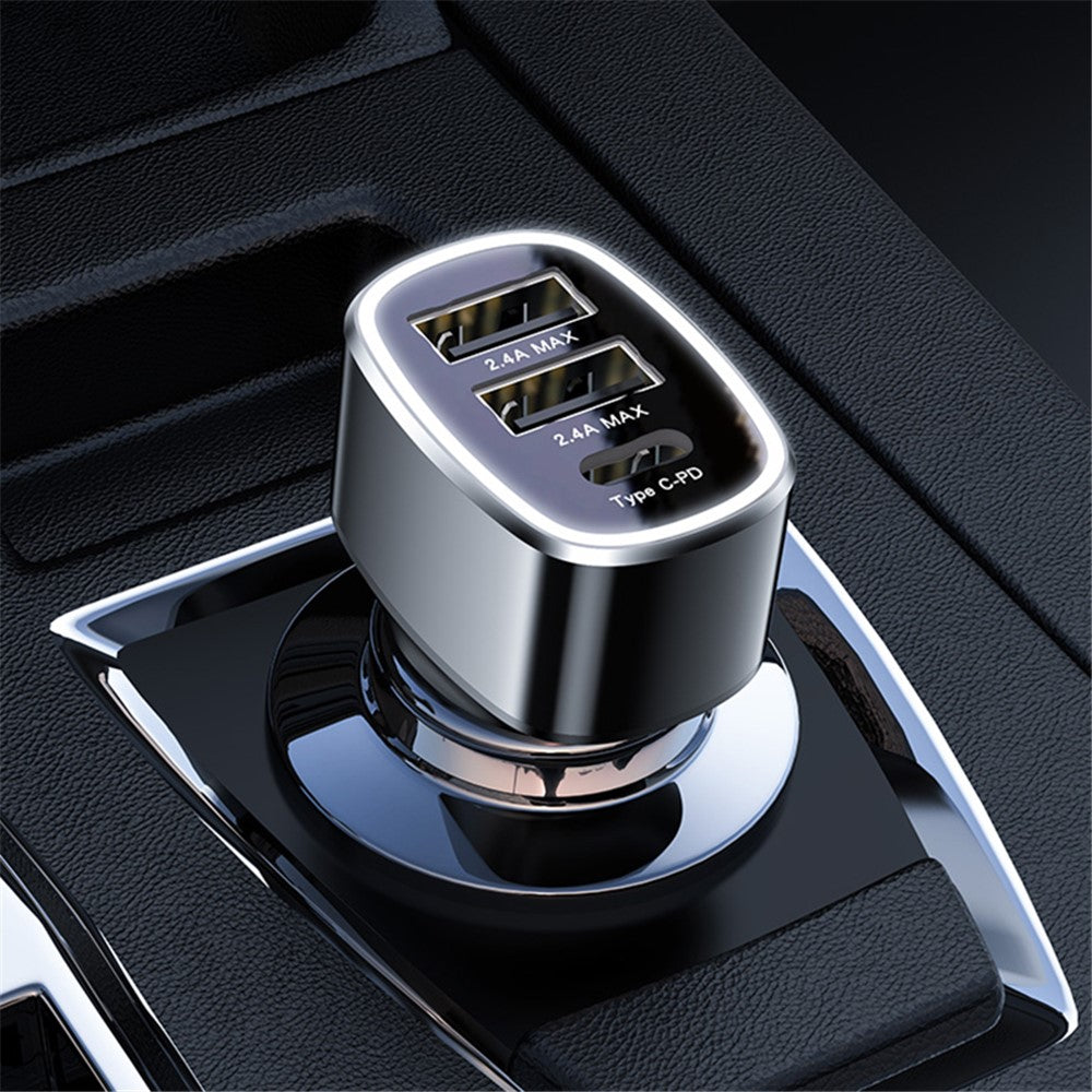 YESIDO Y47 3 Ports 49W Fast Charging Car Charger Type-C Phone Power Adapter