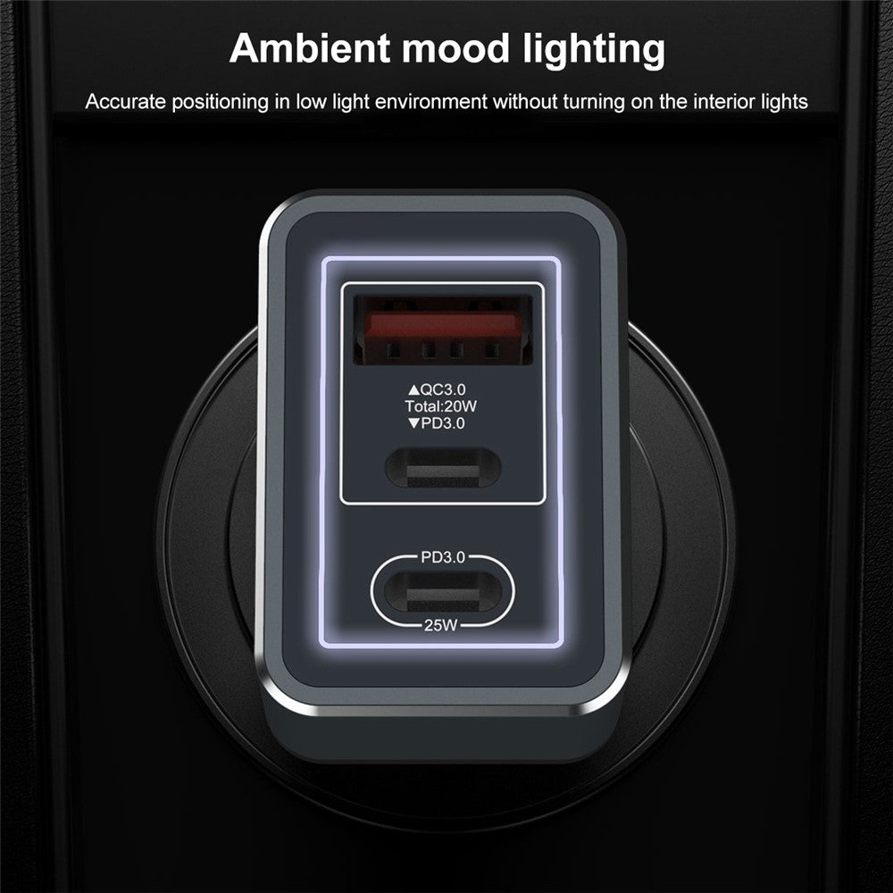 IVON CC43 45W PD 3.0 Dual Type-C+QC 3.0 USB Square Car Charger Phone Fast Charging Power Adapter