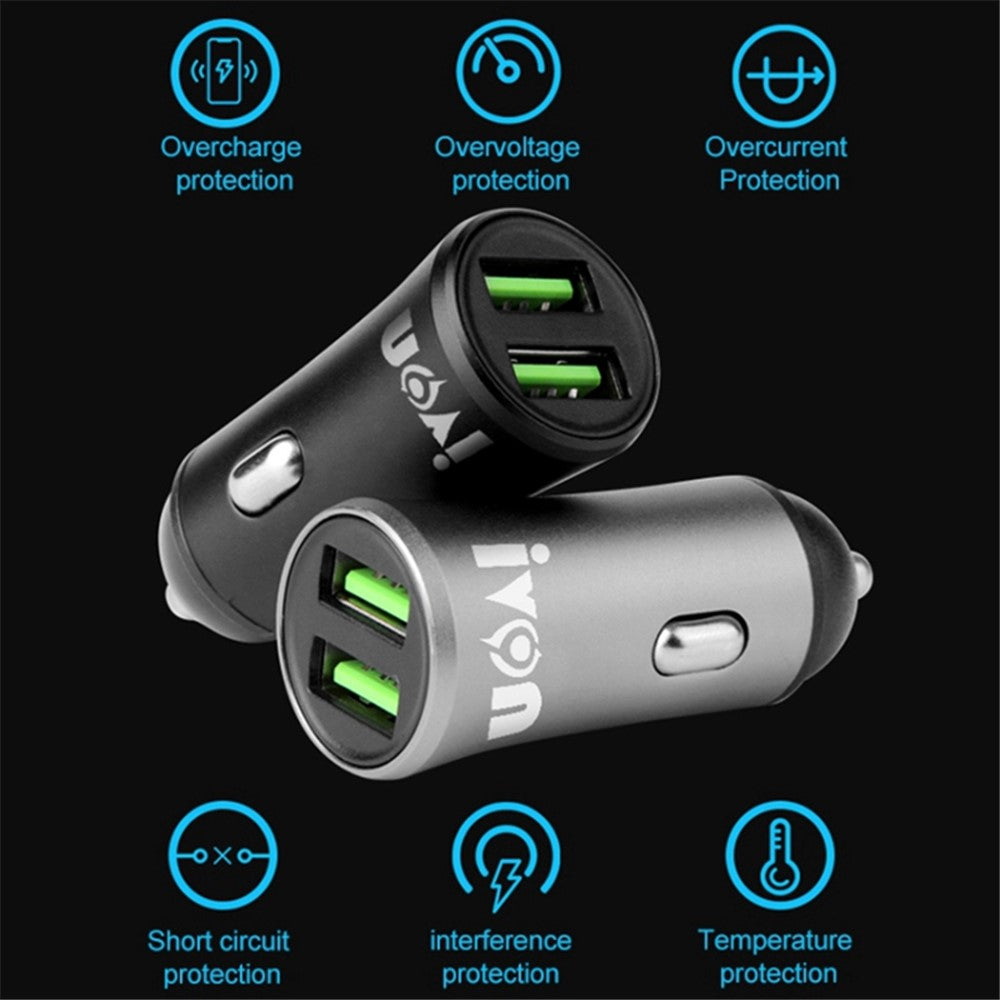 IVON CC26 5V 2.1A Dobbelt USB-port Hurtig Biloplader til Mobiltelefoner, Kameraer, Tablets, Laptops og Mere