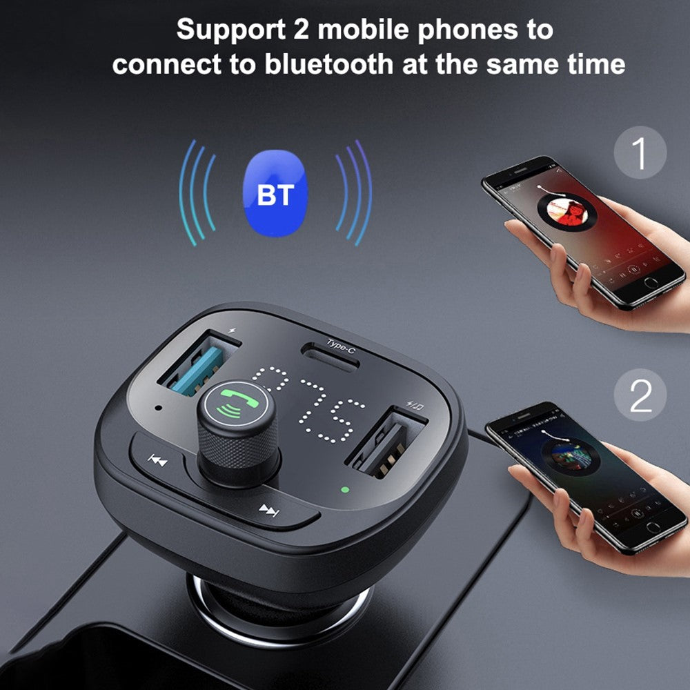 LOHEE S-21 Bluetooth-compatible Car Charger Adapter FM Transmitter QC3.0 USB Fast Charging Car Charger Support TF Card/U-disk/BT Music Player