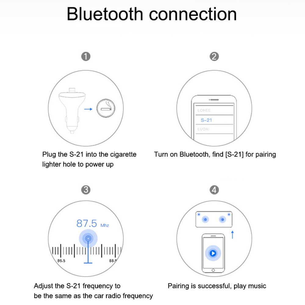 LOHEE S-21 Bluetooth-compatible Car Charger Adapter FM Transmitter QC3.0 USB Fast Charging Car Charger Support TF Card/U-disk/BT Music Player