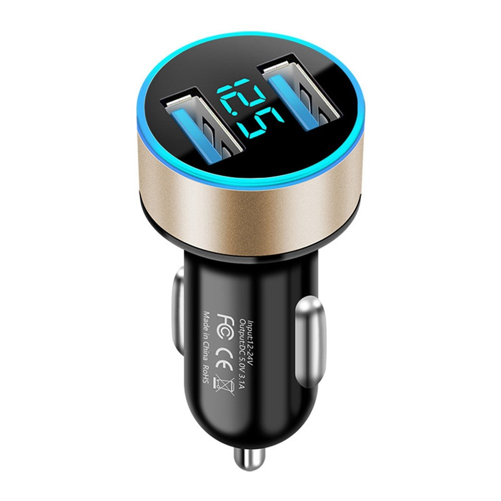 Dobbelt USB Biloplader LED Ringlys Design 5V 3.1A Hurtigoplader Universal Biltelefonoplader til Kameraer Tablets Laptops