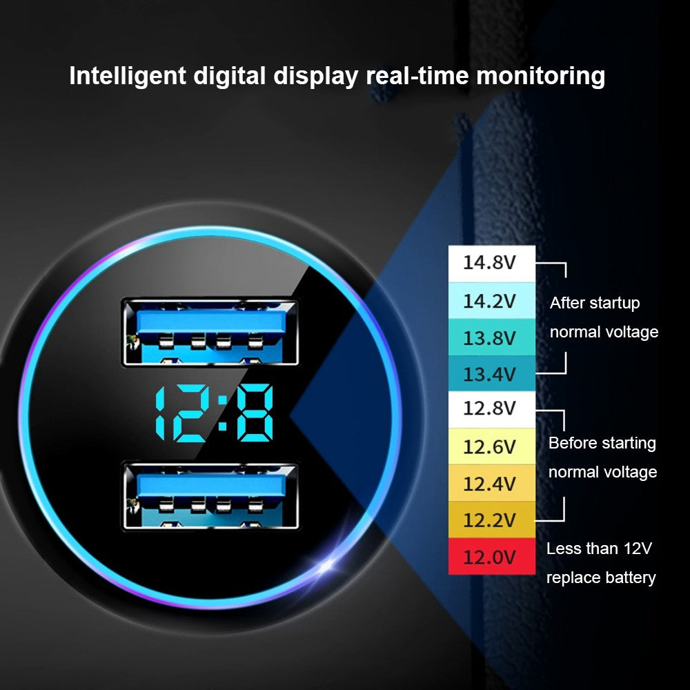 Dobbelt USB Biloplader LED Ringlys Design 5V 3.1A Hurtigoplader Universal Biltelefonoplader til Kameraer Tablets Laptops