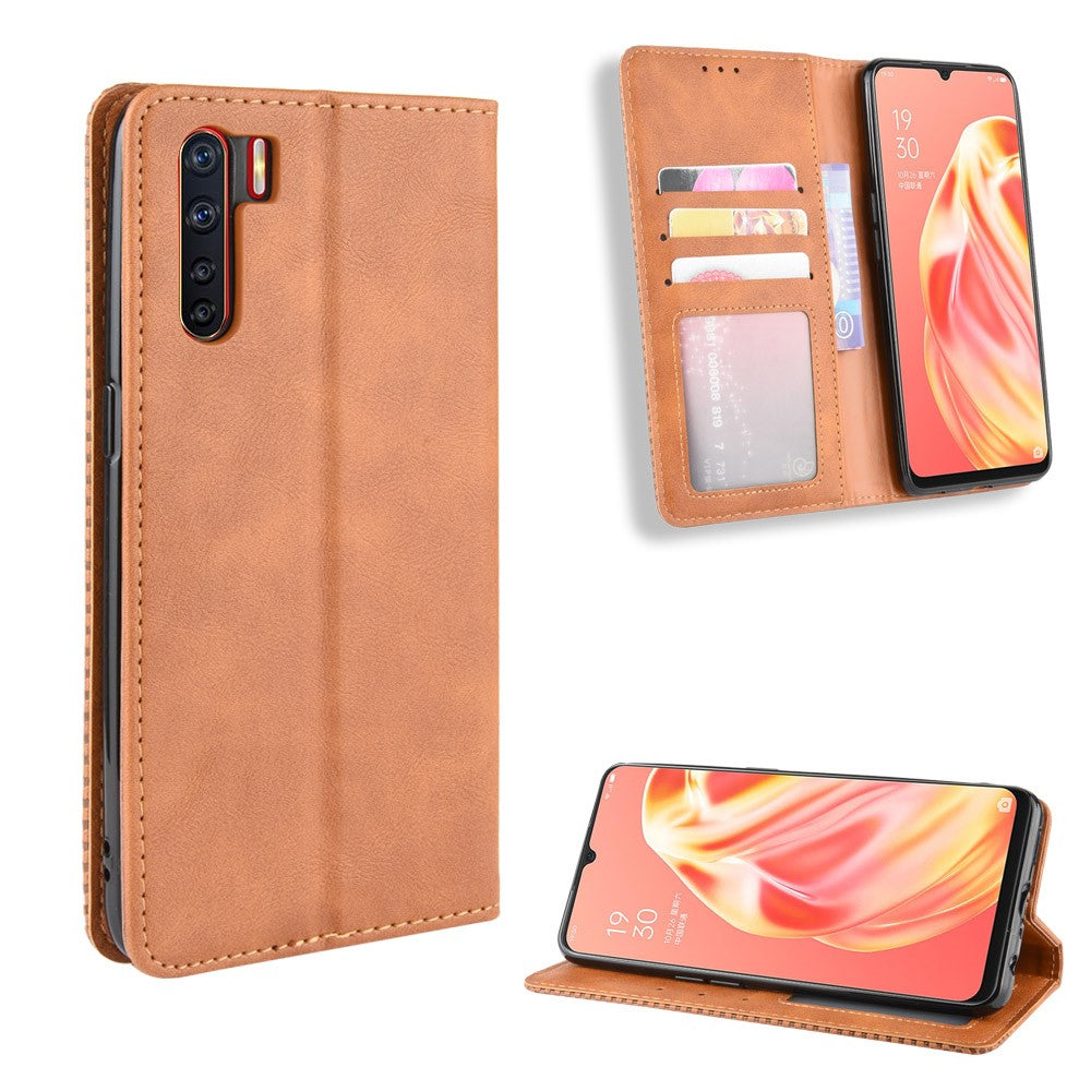 Magnetiskt läderfodral i vintagestil för OPPO A91/F15