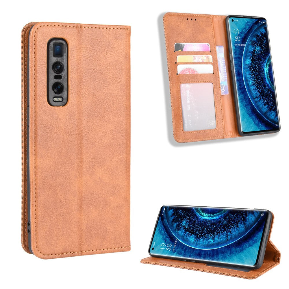 Vintage Style Leather Wallet Case for Oppo Find X2 Pro