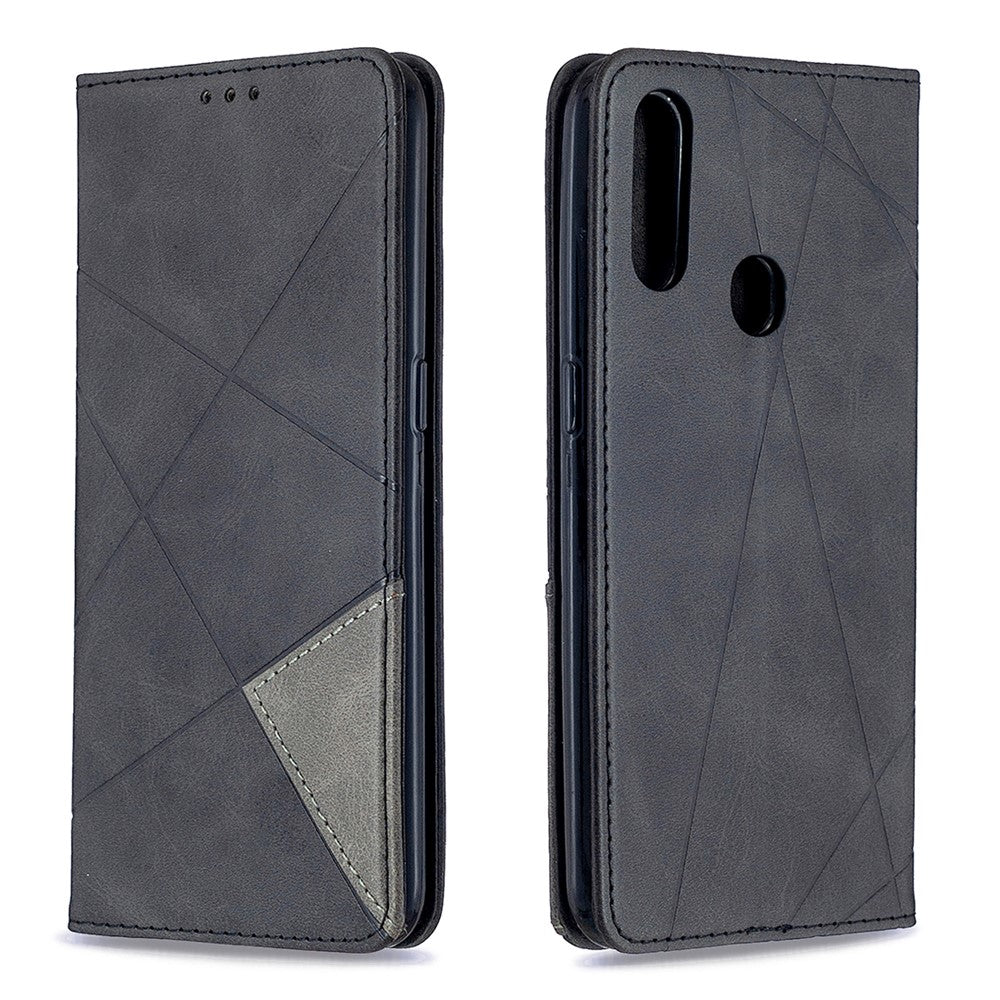 Geometriskt mönster stativ i läder med korthållare för OPPO A31 (2020) / A81