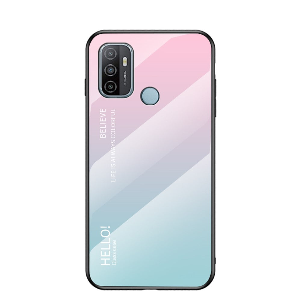 Färgtonat mönster härdat glas + PC + TPU kant mobilmobil hybridskal för Oppo A53 (2020)