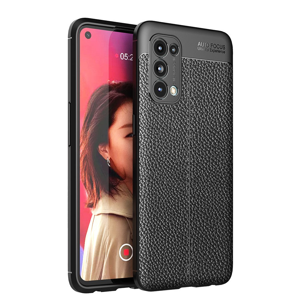 Fire Hjørne Pude Litchi Tekstur Blød TPU Beskytter til OPPO Reno 5 5G/Reno5 4G/Reno5 K/Find X3 Lite Mobiltelefon Cover
