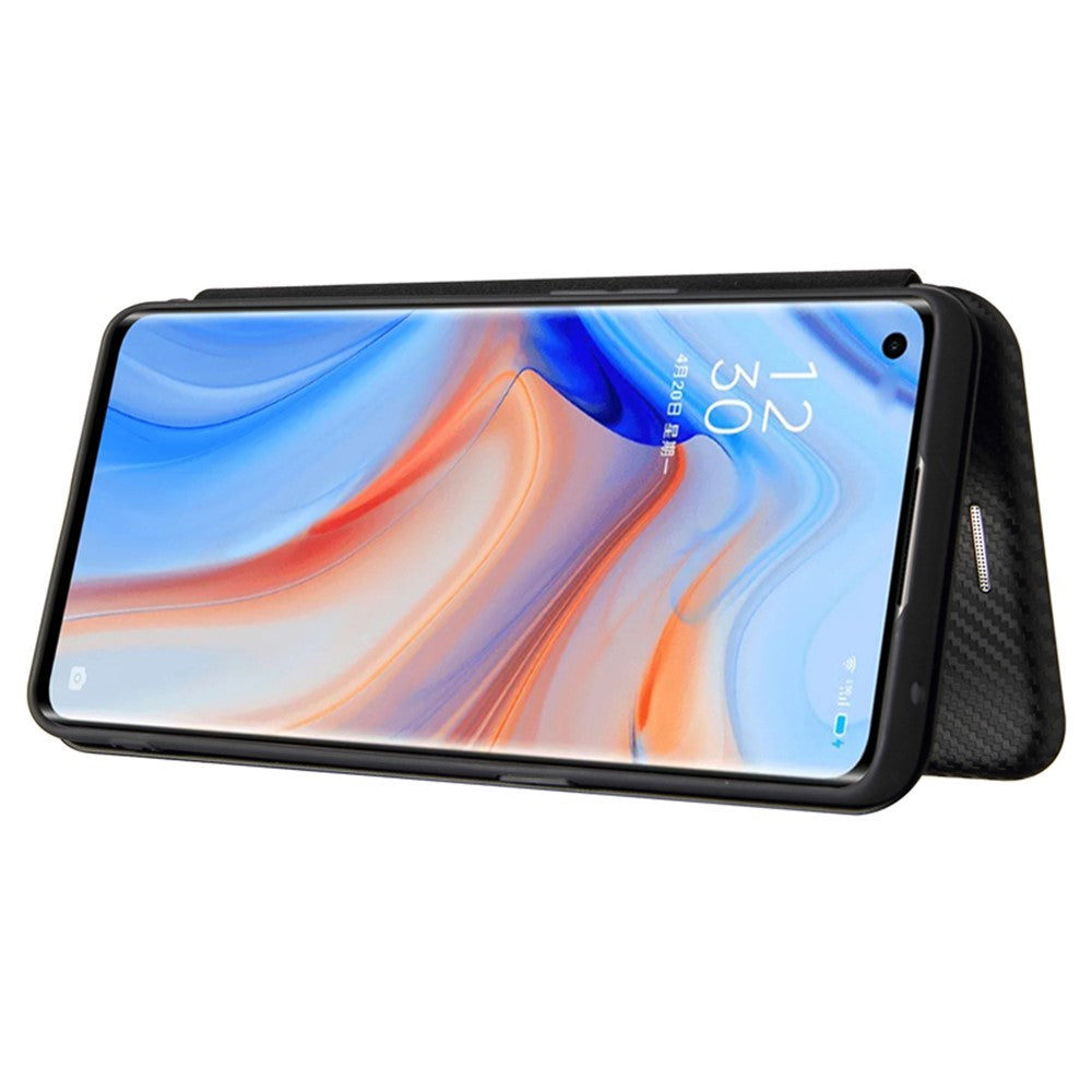 Full Coverage Auto-absorbed Carbon Fiber Leather Card Holder Cover Case for OPPO Reno 5 5G/Reno5 4G/Reno5 K/Find X3 Lite