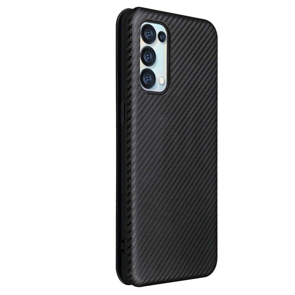Full Coverage Auto-absorbed Carbon Fiber Leather Card Holder Cover Case for OPPO Reno 5 5G/Reno5 4G/Reno5 K/Find X3 Lite