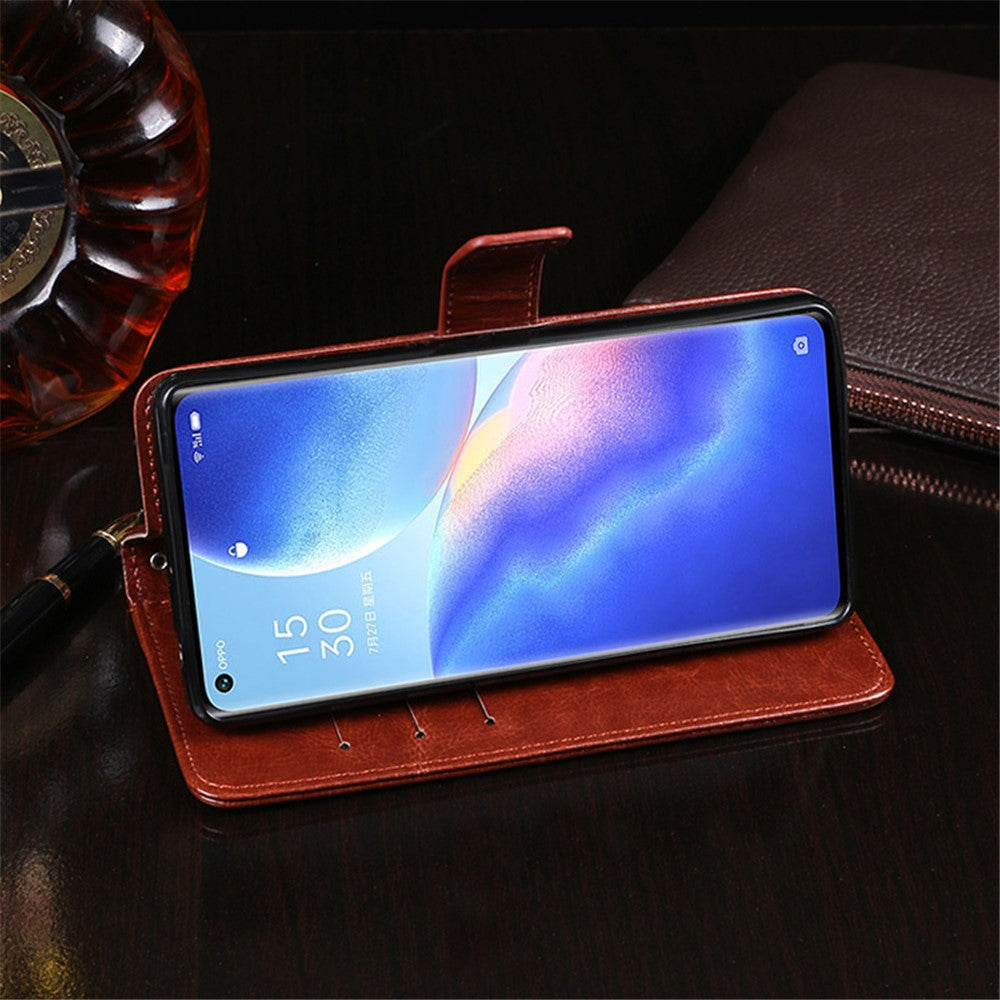 IDEWEI Folio Flip Crazy Horse Texture Leather Mobile Casing with Wallet Stand for Oppo Find X3 Neo