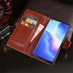 IDEWEI Folio Flip Crazy Horse Texture Leather Mobile Casing with Wallet Stand for Oppo Find X3 Neo