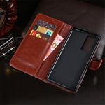 IDEWEI Folio Flip Crazy Horse Texture Leather Mobile Casing with Wallet Stand for Oppo Find X3 Neo