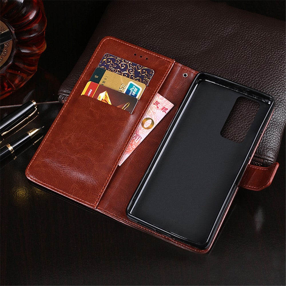 IDEWEI Folio Flip Crazy Horse Texture Leather Mobile Casing with Wallet Stand for Oppo Find X3 Neo