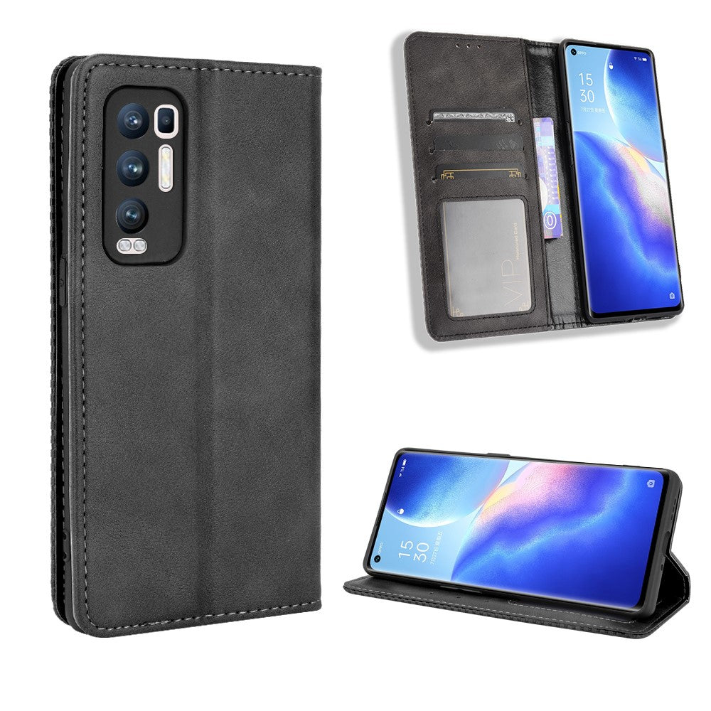 Vintage Style PU Leather Wallet Case for OPPO Reno5 Pro Plus/Find X3 Neo