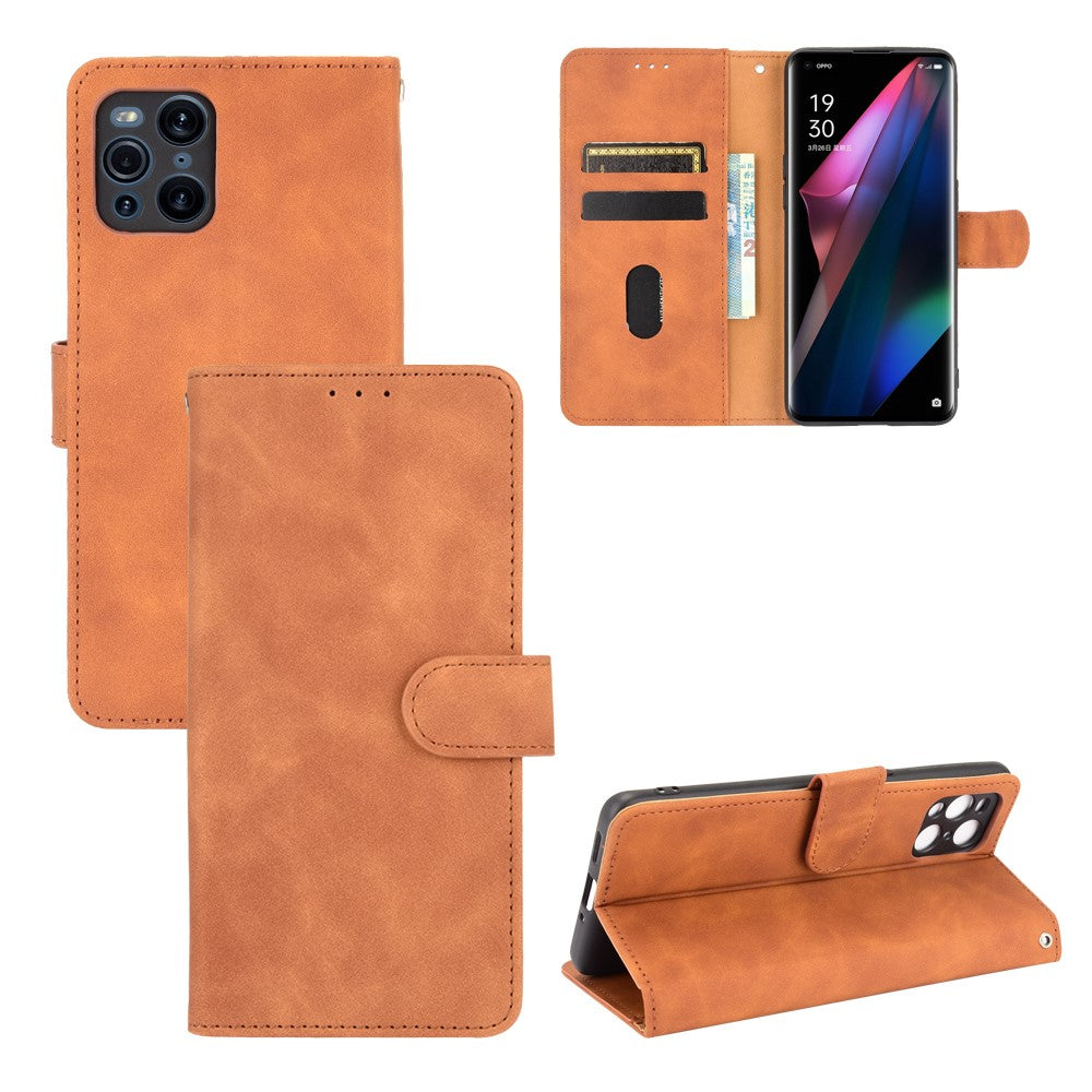 Skin-touch Feeling Leather Wallet Case Phone Cover with Supporting Stand for Oppo Find X3 Pro / Find X3