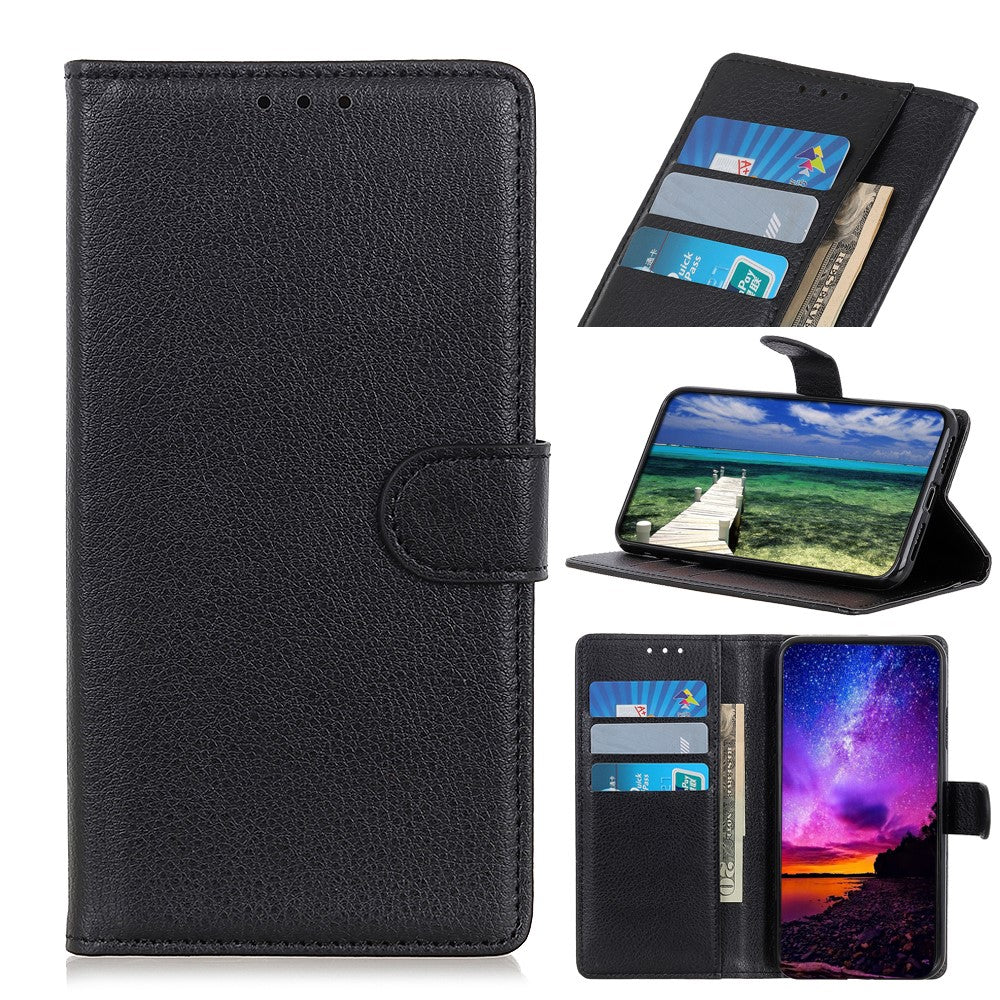 Litchi Skin Leather Full-Protection Phone Shell Case  Cover with Wallet Stand for Oppo A93 5G / A54 5G / A74 5G