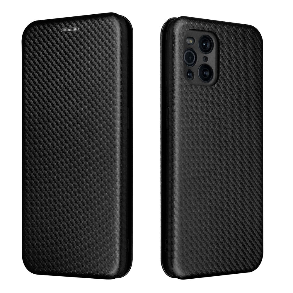 Carbon Fiber Texture Leather Auto-absorbed Case with Card Holder and Ring Strap for Oppo Find X3/Find X3 Pro