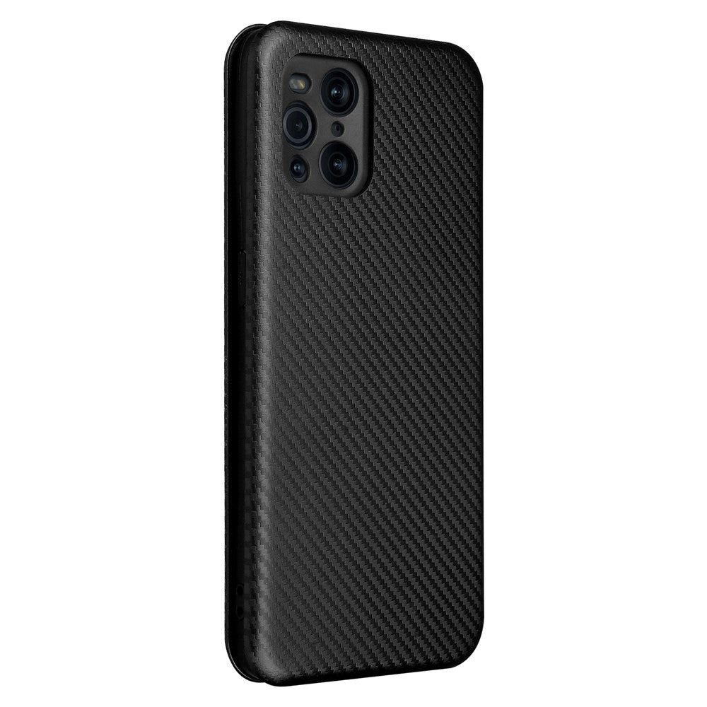 Carbon Fiber Texture Leather Auto-absorbed Case with Card Holder and Ring Strap for Oppo Find X3/Find X3 Pro
