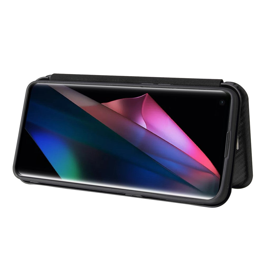Carbon Fiber Texture Leather Auto-absorbed Case with Card Holder and Ring Strap for Oppo Find X3/Find X3 Pro
