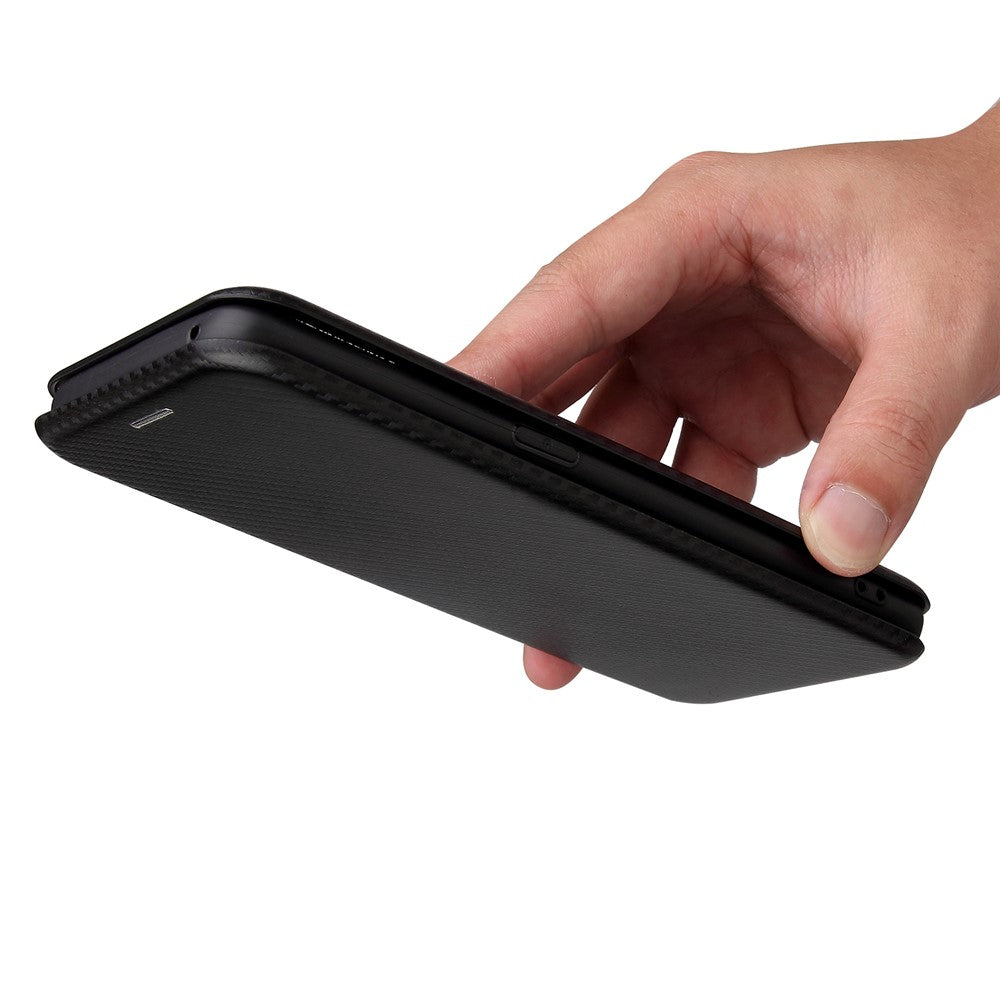 Carbon Fiber Texture Leather Auto-absorbed Case with Card Holder and Ring Strap for Oppo Find X3/Find X3 Pro