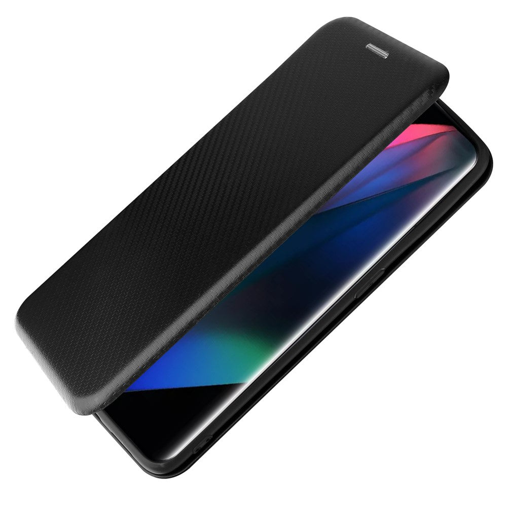 Carbon Fiber Texture Leather Auto-absorbed Case with Card Holder and Ring Strap for Oppo Find X3/Find X3 Pro