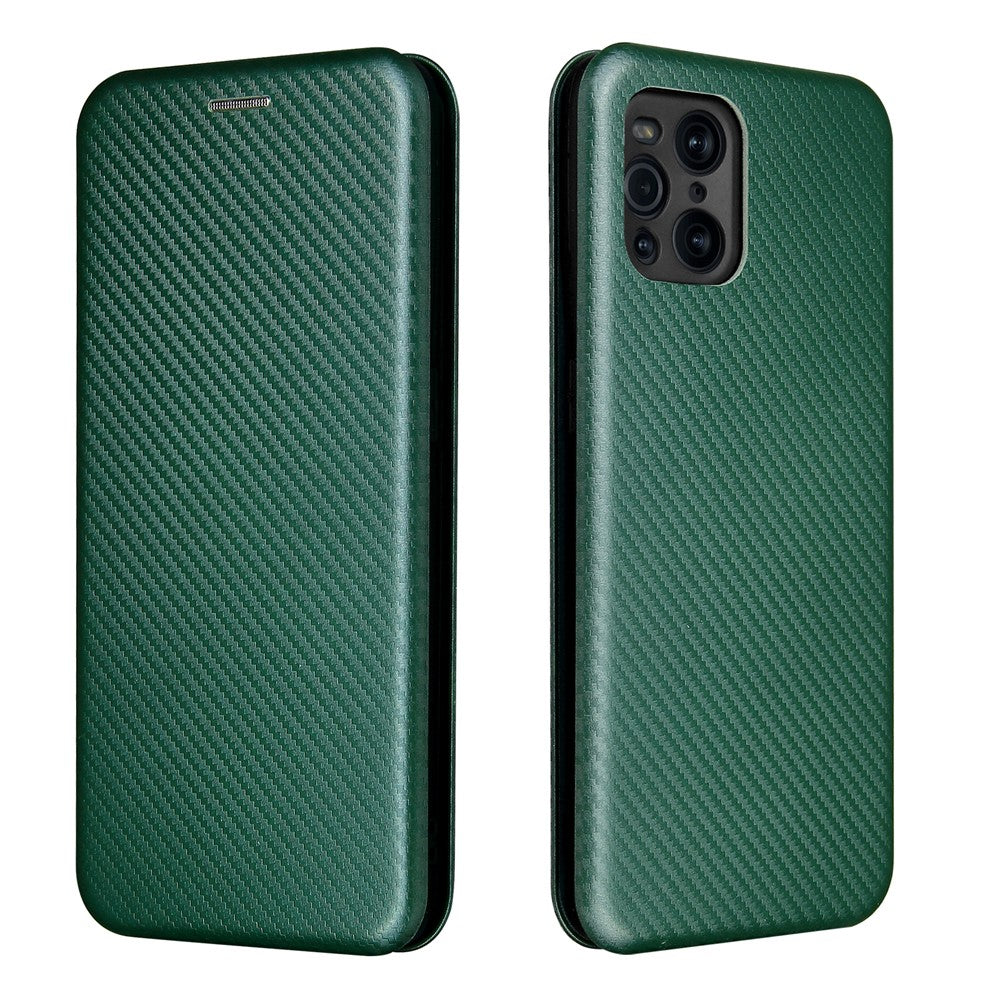 Carbon Fiber Texture Leather Auto-absorbed Case with Card Holder and Ring Strap for Oppo Find X3/Find X3 Pro