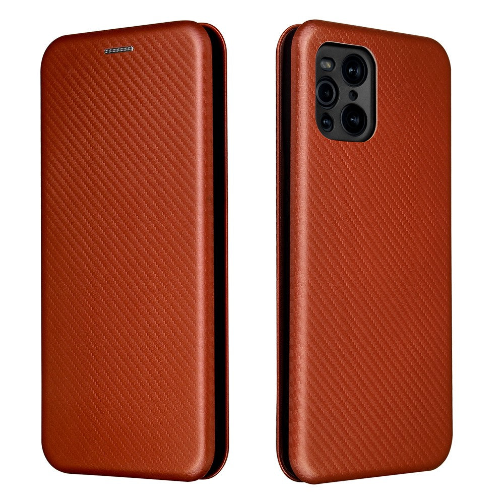 Carbon Fiber Texture Leather Auto-absorbed Case with Card Holder and Ring Strap for Oppo Find X3/Find X3 Pro