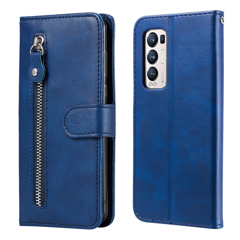 Zipper Pocket Full-Protection Leather Wallet Stand Phone Case Shell for Oppo Reno5 Pro+ 5G/Find X3 Neo