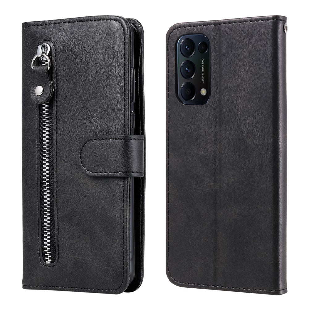 Plånboksfodral i läder med dragkedja och ficka, skyddande design för Oppo Reno5 5G/Reno5 4G/Reno5 K/Find X3 Lite