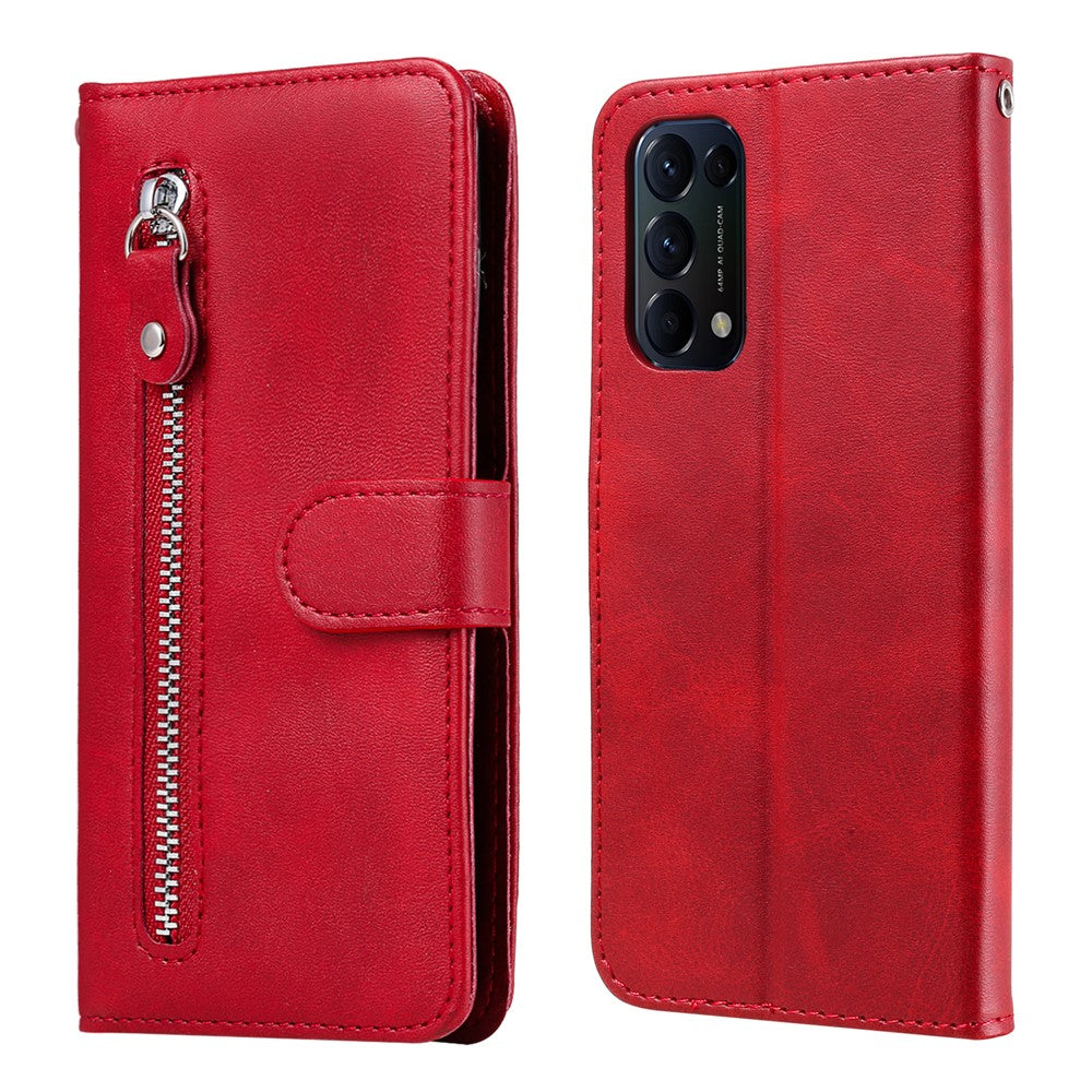 Plånboksfodral i läder med dragkedja och ficka, skyddande design för Oppo Reno5 5G/Reno5 4G/Reno5 K/Find X3 Lite