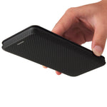 Auto-absorbed Carbon Fiber Texture Shock-proof Leather Case with Card Holder and Ring Strap for Oppo F19/A74 4G