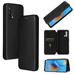 Auto-absorbed Carbon Fiber Texture Shock-proof Leather Case with Card Holder and Ring Strap for Oppo F19/A74 4G