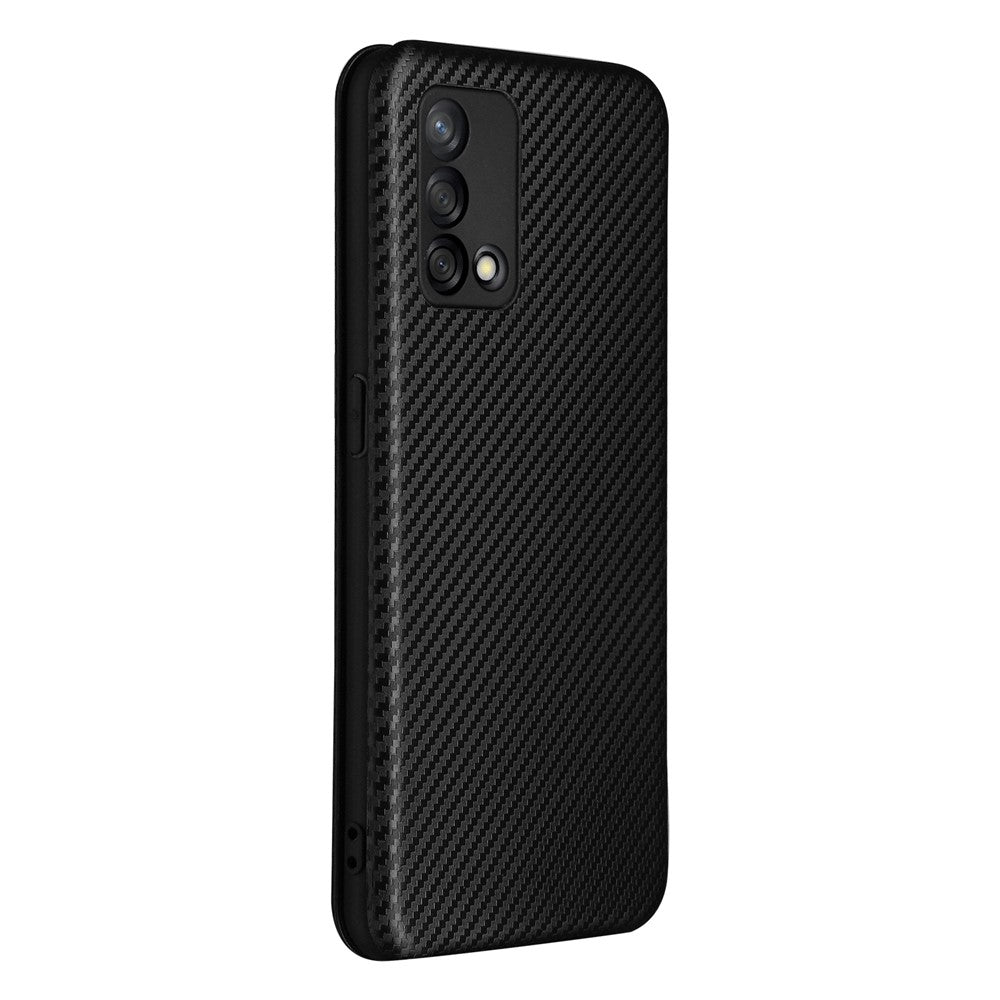Självabsorberande kolfiberstruktur, stötsäkert läderfodral med korthållare och ringrem för Oppo F19/A74 4G