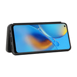 Självabsorberande kolfiberstruktur, stötsäkert läderfodral med korthållare och ringrem för Oppo F19/A74 4G